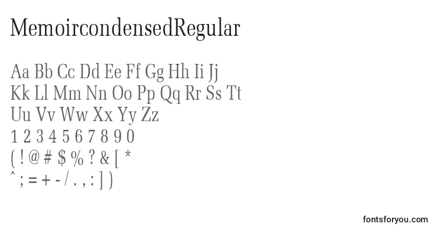 Czcionka MemoircondensedRegular – alfabet, cyfry, specjalne znaki