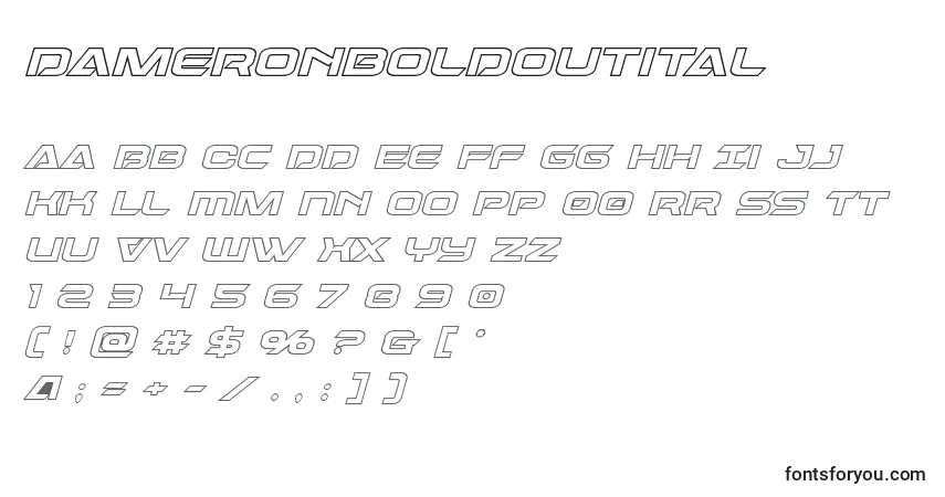 Czcionka Dameronboldoutital – alfabet, cyfry, specjalne znaki