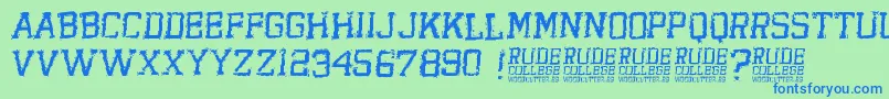 RudeCollege Font – Blue Fonts on Green Background