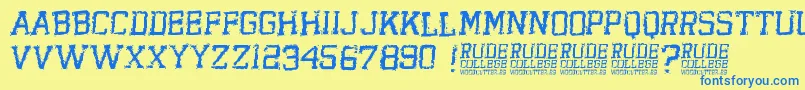 RudeCollege Font – Blue Fonts on Yellow Background
