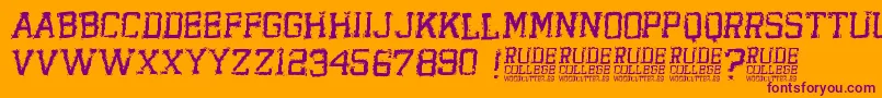 Czcionka RudeCollege – fioletowe czcionki na pomarańczowym tle