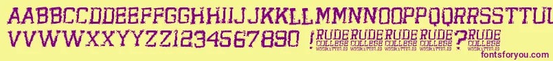 RudeCollege Font – Purple Fonts on Yellow Background