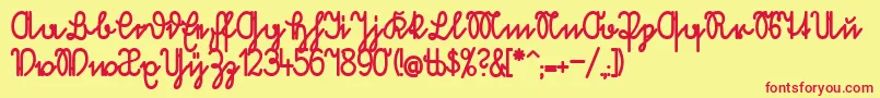 VolkredisFett-Schriftart – Rote Schriften auf gelbem Hintergrund
