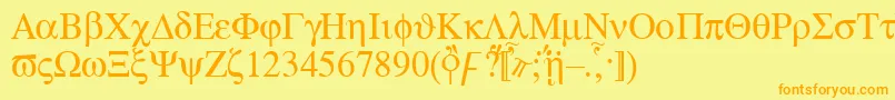 フォントAten – オレンジの文字が黄色の背景にあります。