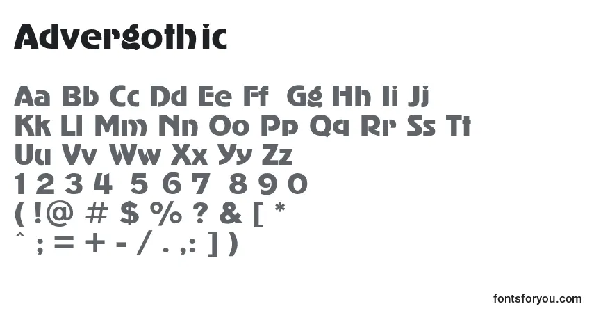 A fonte Advergothic – alfabeto, números, caracteres especiais