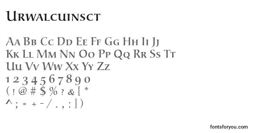 Czcionka Urwalcuinsct – alfabet, cyfry, specjalne znaki