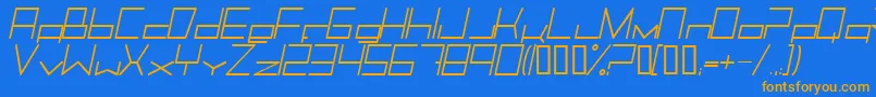 フォントTrancemissionLightitalic – オレンジ色の文字が青い背景にあります。