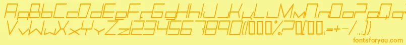 フォントTrancemissionLightitalic – オレンジの文字が黄色の背景にあります。
