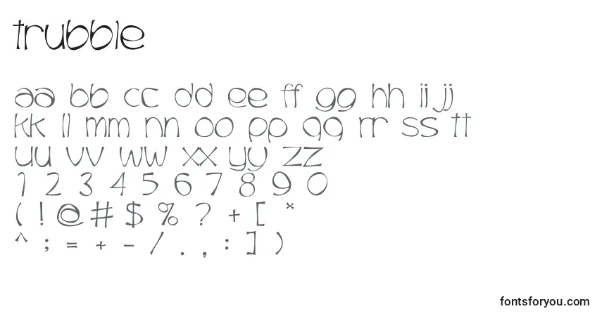 Czcionka Trubble – alfabet, cyfry, specjalne znaki