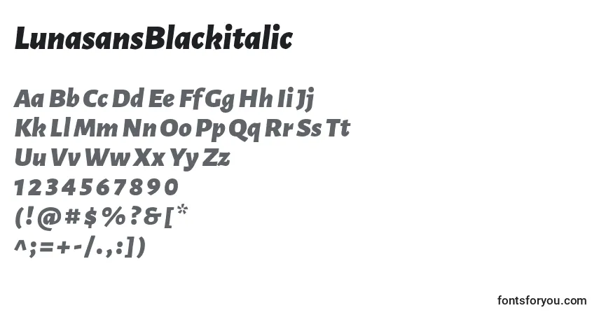 Шрифт LunasansBlackitalic – алфавит, цифры, специальные символы