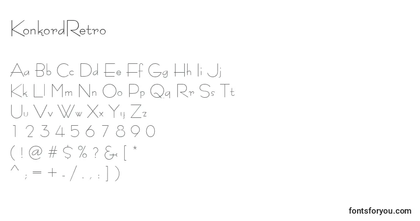 Czcionka KonkordRetro – alfabet, cyfry, specjalne znaki