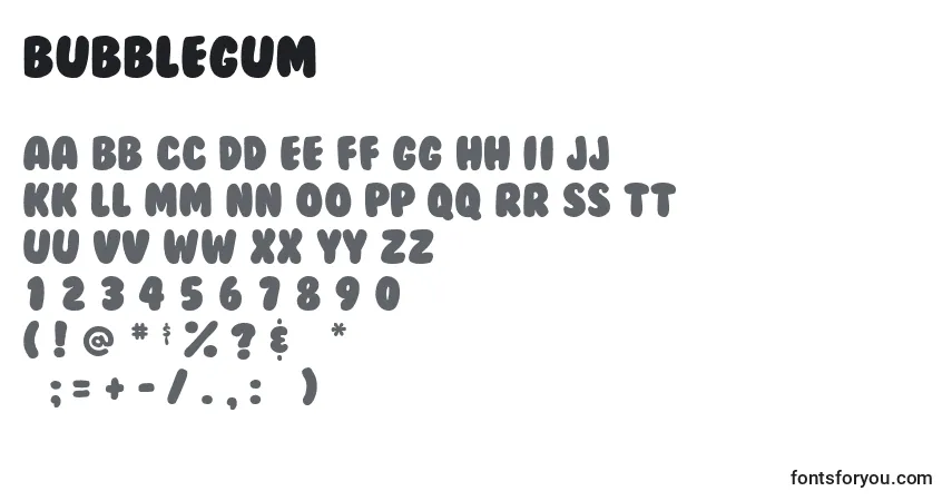Шрифт Bubblegum – алфавит, цифры, специальные символы