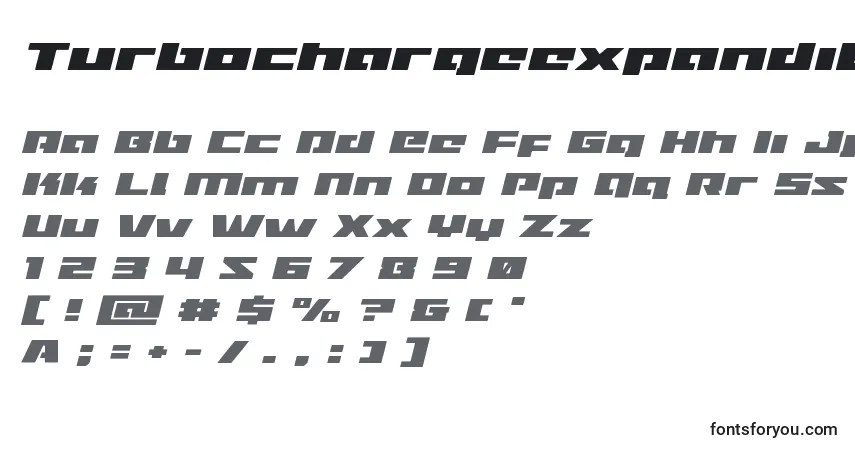 Czcionka Turbochargeexpandital – alfabet, cyfry, specjalne znaki