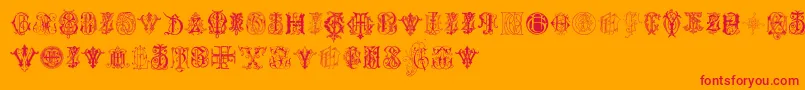 IntellectaMonogramsRandomSamplesSeven-Schriftart – Rote Schriften auf orangefarbenem Hintergrund