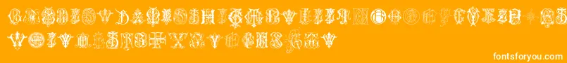 IntellectaMonogramsRandomSamplesSeven Font – White Fonts on Orange Background