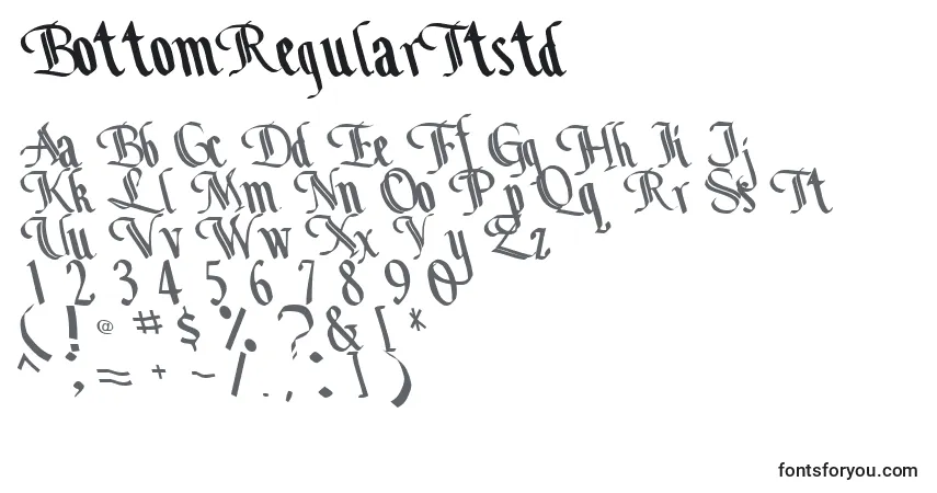 Schriftart BottomRegularTtstd – Alphabet, Zahlen, spezielle Symbole