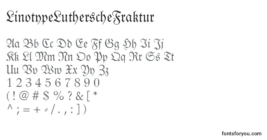 Czcionka LinotypeLutherscheFraktur – alfabet, cyfry, specjalne znaki
