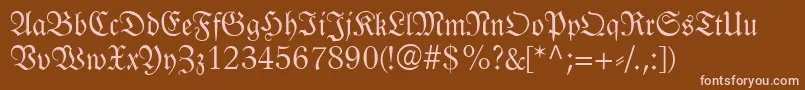LinotypeLutherscheFraktur-fontti – vaaleanpunaiset fontit ruskealla taustalla