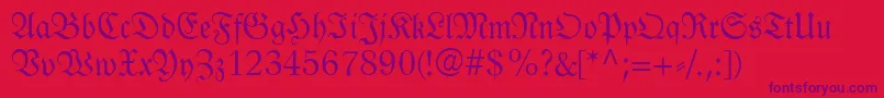 LinotypeLutherscheFraktur-Schriftart – Violette Schriften auf rotem Hintergrund