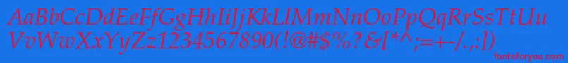TexgyrepagellaItalic Font – Red Fonts on Blue Background