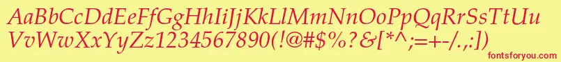 Fonte TexgyrepagellaItalic – fontes vermelhas em um fundo amarelo