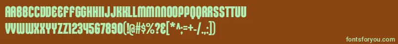 フォントKleptocracyTitlingCdBd – 緑色の文字が茶色の背景にあります。