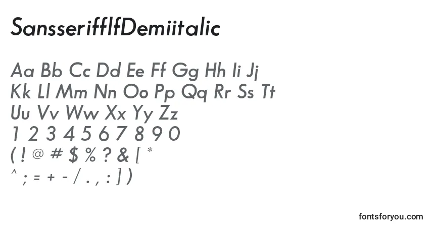 A fonte SansserifflfDemiitalic – alfabeto, números, caracteres especiais