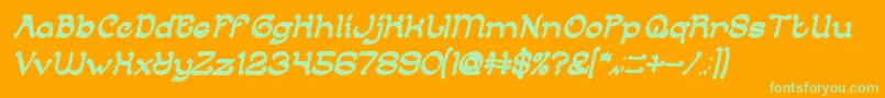 ArabianKnightBoldItalic-Schriftart – Grüne Schriften auf orangefarbenem Hintergrund