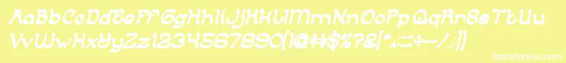 ArabianKnightBoldItalic-Schriftart – Weiße Schriften auf gelbem Hintergrund