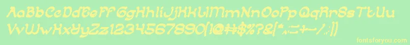 ArabianKnightBoldItalic-fontti – keltaiset fontit vihreällä taustalla