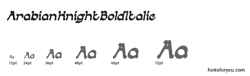 Размеры шрифта ArabianKnightBoldItalic