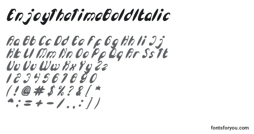 Czcionka EnjoyTheTimeBoldItalic – alfabet, cyfry, specjalne znaki