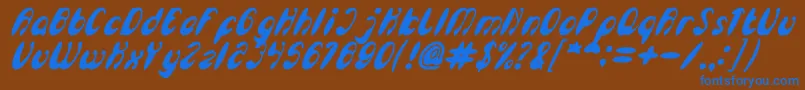 EnjoyTheTimeBoldItalic-Schriftart – Blaue Schriften auf braunem Hintergrund