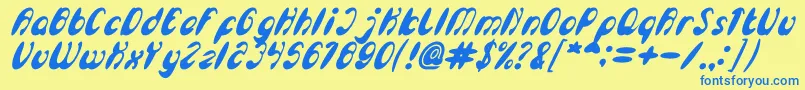 フォントEnjoyTheTimeBoldItalic – 青い文字が黄色の背景にあります。