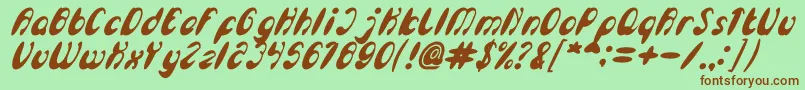 Fonte EnjoyTheTimeBoldItalic – fontes marrons em um fundo verde