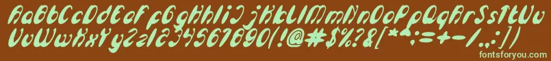 フォントEnjoyTheTimeBoldItalic – 緑色の文字が茶色の背景にあります。