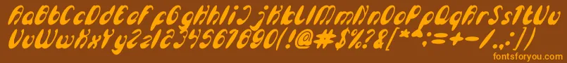 EnjoyTheTimeBoldItalic-fontti – oranssit fontit ruskealla taustalla