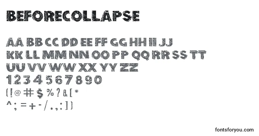 Schriftart BeforeCollapse – Alphabet, Zahlen, spezielle Symbole