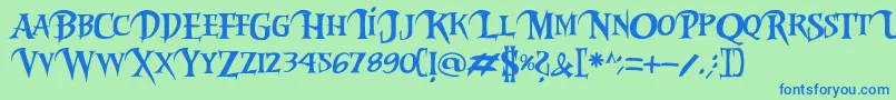 Riky2vamp-fontti – siniset fontit vihreällä taustalla