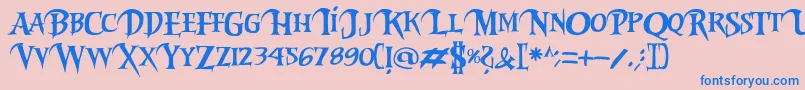 Fonte Riky2vamp – fontes azuis em um fundo rosa