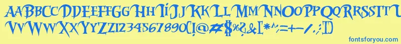 フォントRiky2vamp – 青い文字が黄色の背景にあります。