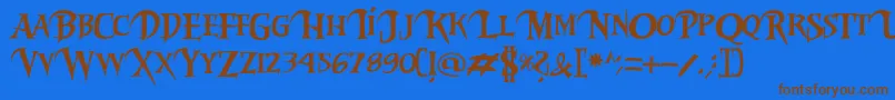 フォントRiky2vamp – 茶色の文字が青い背景にあります。