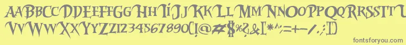 Riky2vamp-fontti – harmaat kirjasimet keltaisella taustalla