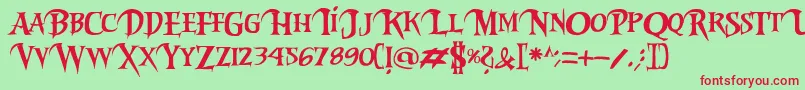 フォントRiky2vamp – 赤い文字の緑の背景