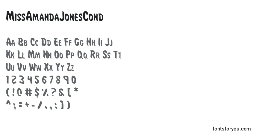 Czcionka MissAmandaJonesCond – alfabet, cyfry, specjalne znaki