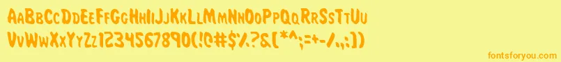 フォントMissAmandaJonesCond – オレンジの文字が黄色の背景にあります。