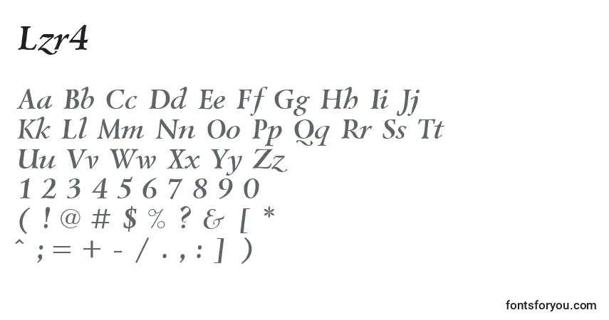A fonte Lzr4 – alfabeto, números, caracteres especiais