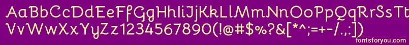 Saiba mais sobre a fonte BellotaBold Fonte BellotaBold – fontes amarelas em um fundo roxo