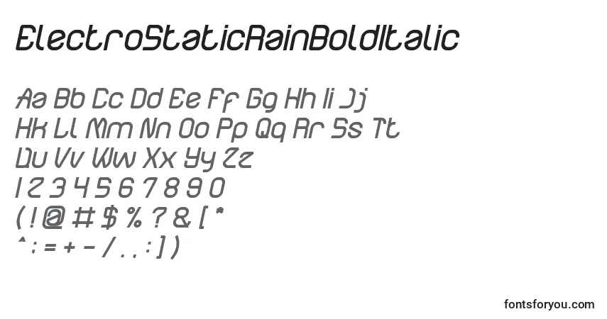 Шрифт ElectroStaticRainBoldItalic – алфавит, цифры, специальные символы