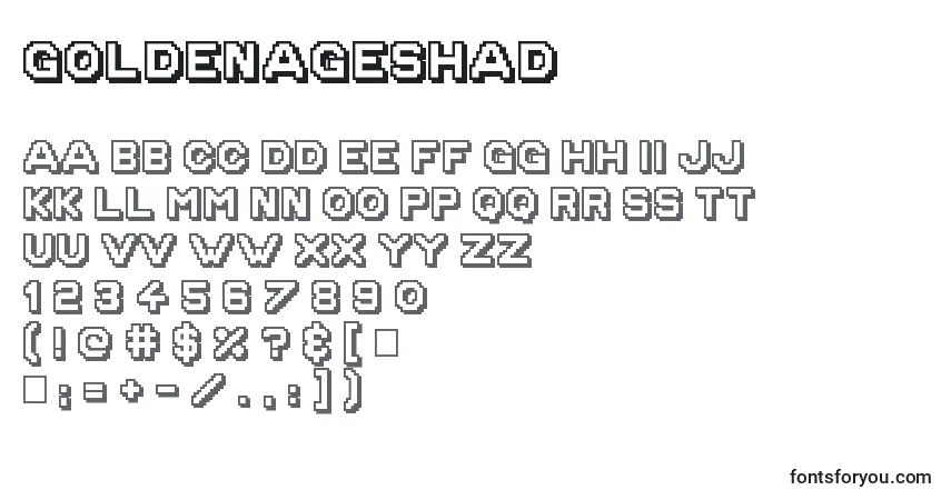 A fonte GoldenAgeShad – alfabeto, números, caracteres especiais